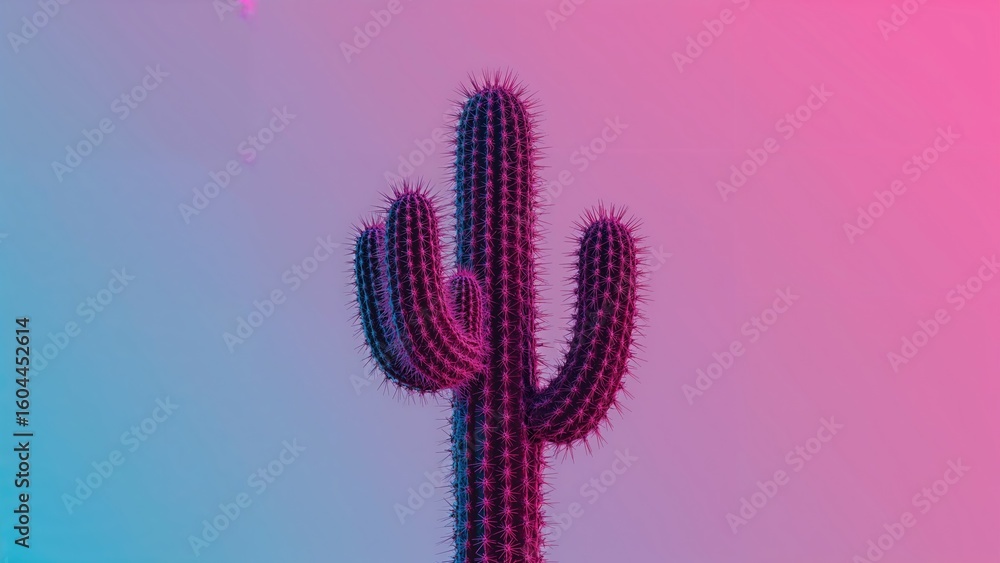 Poster vivid gradient cactus in a duotone style. artistic concept. simple surreal design.