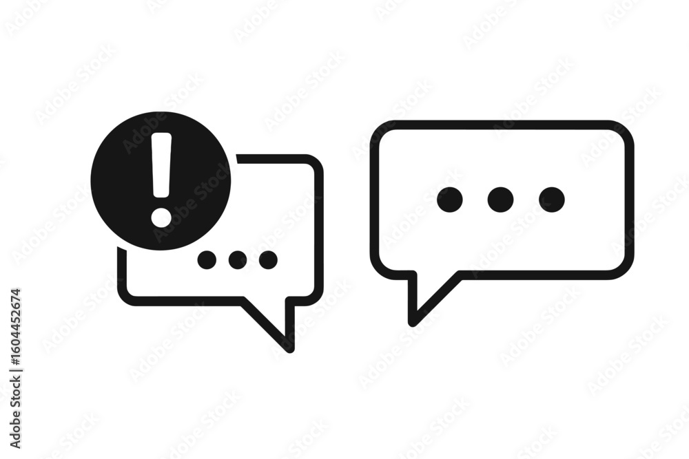 Poster urgent alert notification and real time chat message icons. exclamation mark speech bubble stacked o