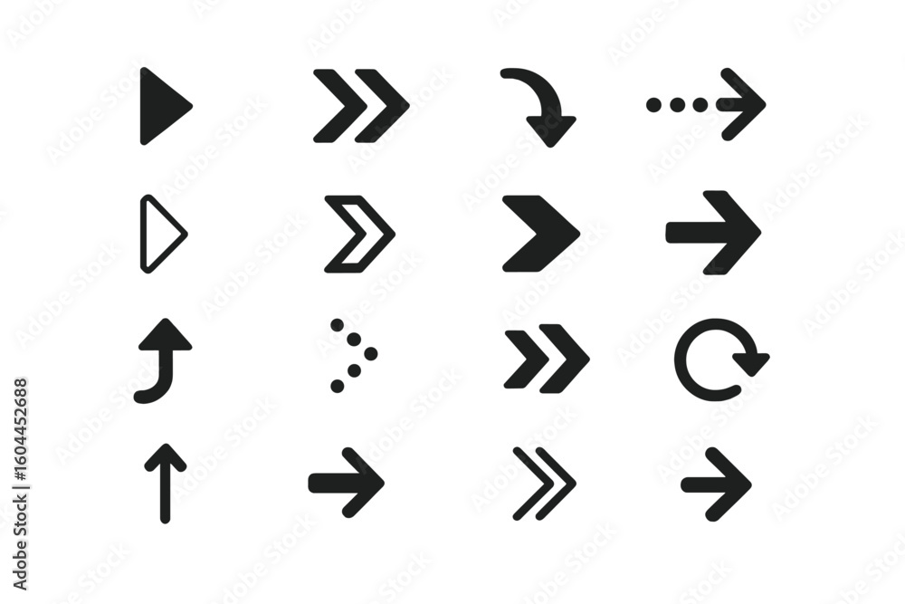 Aufkleber arrow icons vector set collection. navigation ui interface buttons directions symbols. black arrows 