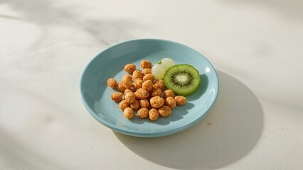 Small blue dish holding roasted peanuts