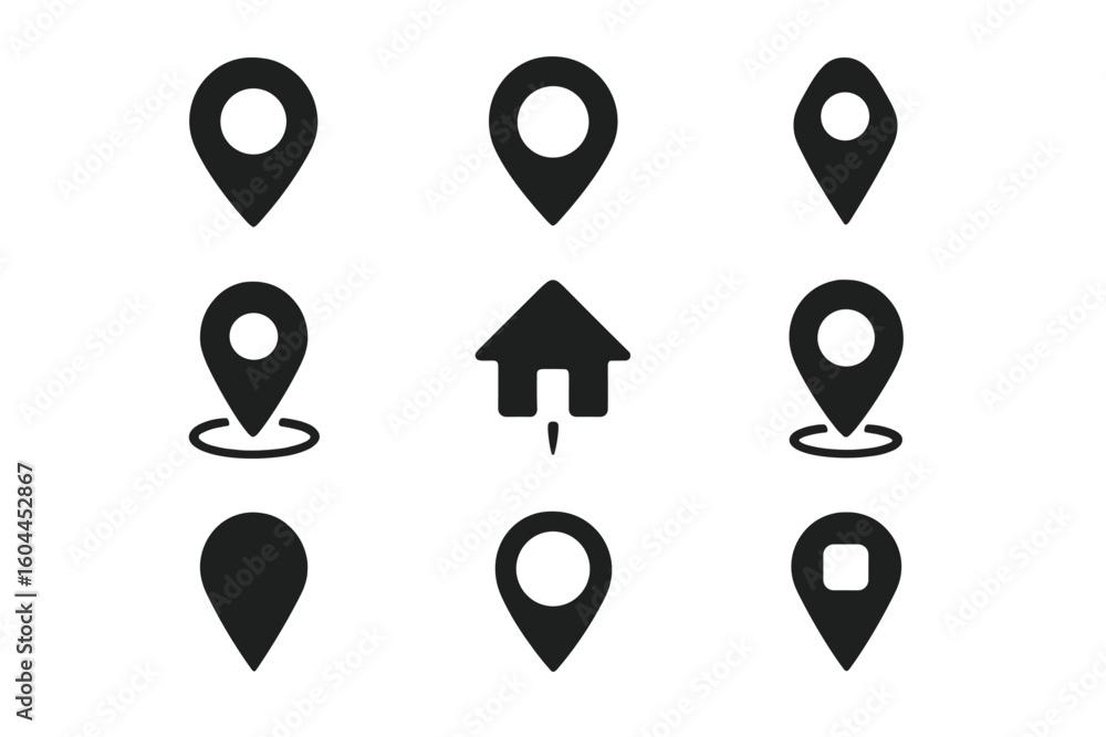 Aufkleber black map pin vector icons set location markers gps navigation symbols pointer web design app mobile