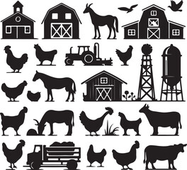 Farm Animals
 silhouette vector style minimalist white background	