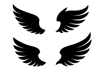 Obraz premium Black wing silhouettes vector set isolated white background. Angel bird wings logos emblems tattoo designs. Feather wing symbols graphics elements illustrations