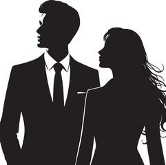 Silhouettes of Businessman character in different poses. Business man in formal suit standing front, back, rear, side view, pointing, thinking. Vector black illustrations on white background	