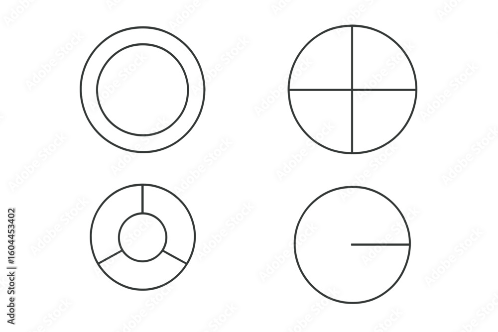 Aufkleber minimalist circle chart collection for data visualization—blank pie, donut, ring, radial and segment
