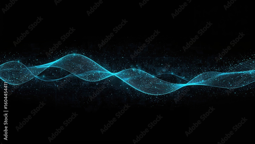 Aufkleber abstract technological digital wave composed of dots and lines on a dark backdrop