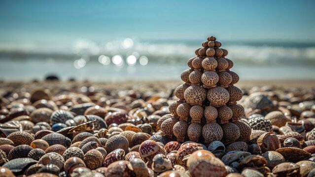 An assortment of exquisite ocean shells piled up for purchase by the seaside.