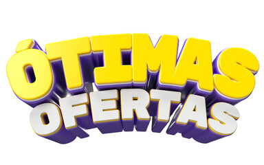 Texto 3D ÓTIMAS OFERTAS roxo e amarelo com visual comercial atrativo
