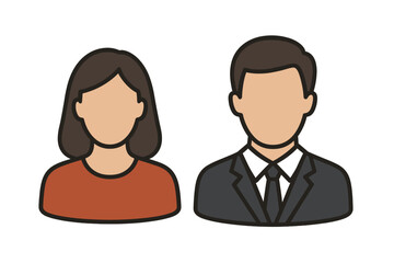User profile icon set with man in suit and woman. People avatars for business team or social media. Male and female faceless person illustration. Anonymous human symbol.