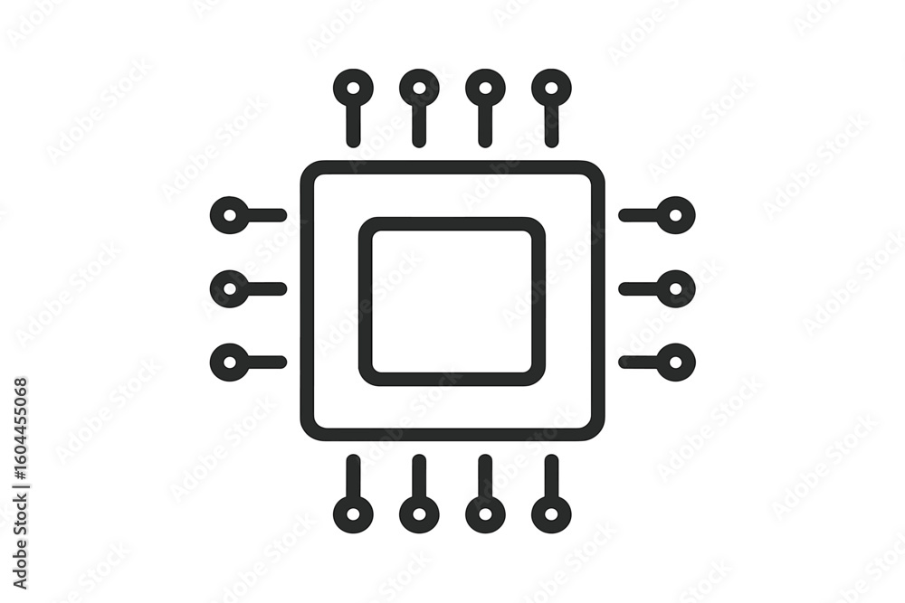 Fototapete Microchip outline icon. Central processing unit CPU symbol, computer chip, electronic hardware component, technology circuitry concept, black line vector on transparent background