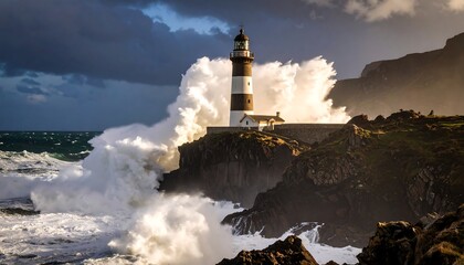 Dramatic lighthouse amidst stormy seas