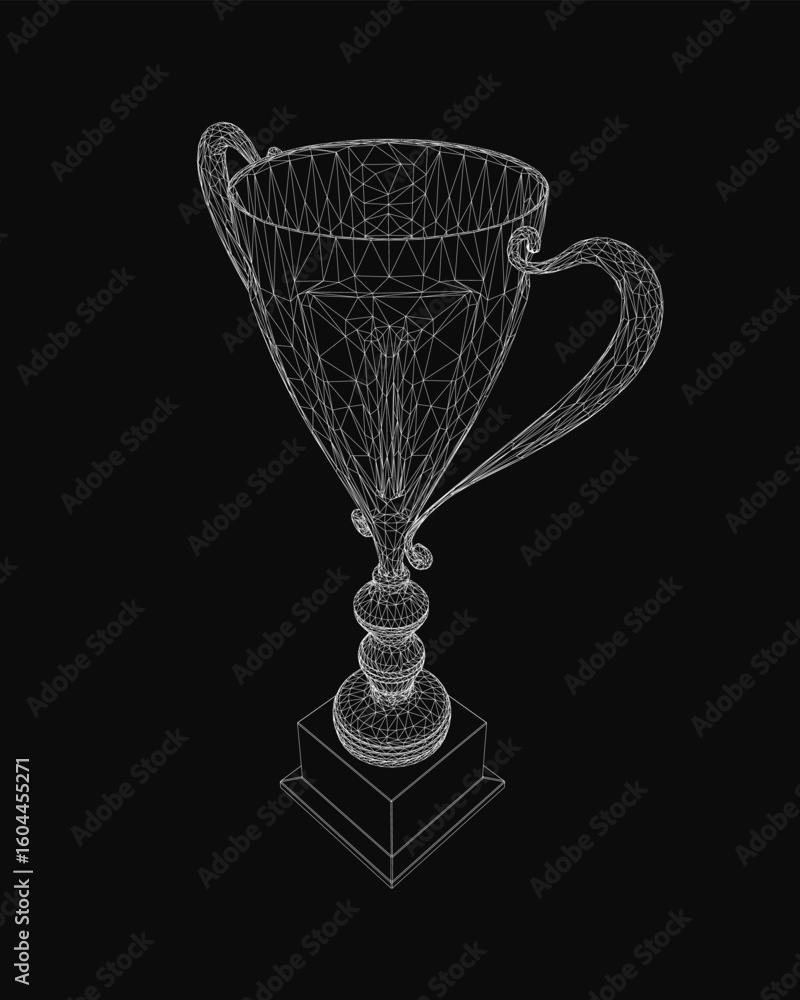 Poster a 3d wireframe trophy cup stands out against a black background with intricate geometric details. th