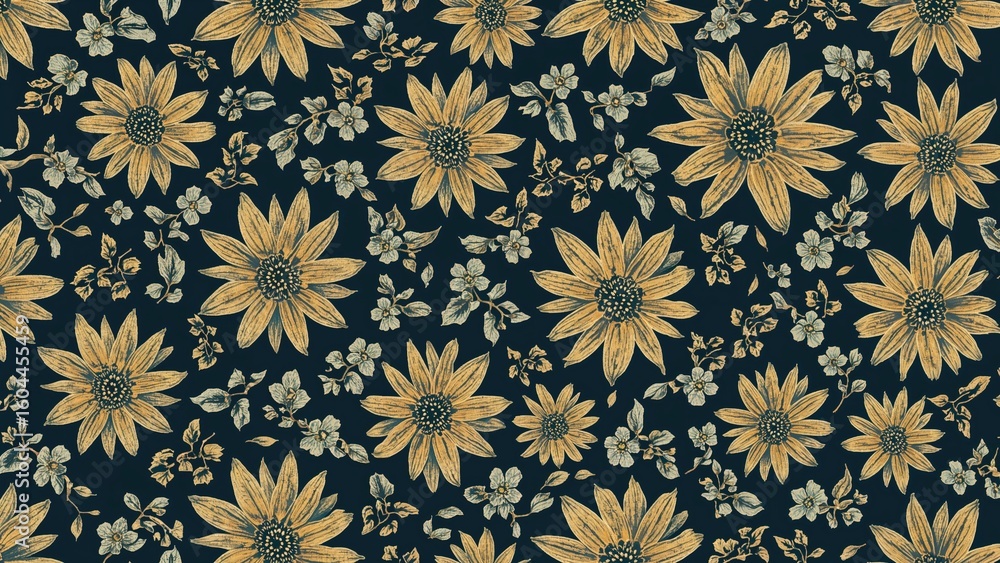 Poster use the swatches bar by dragging group elements to fill curves and generate a flowing floral design 