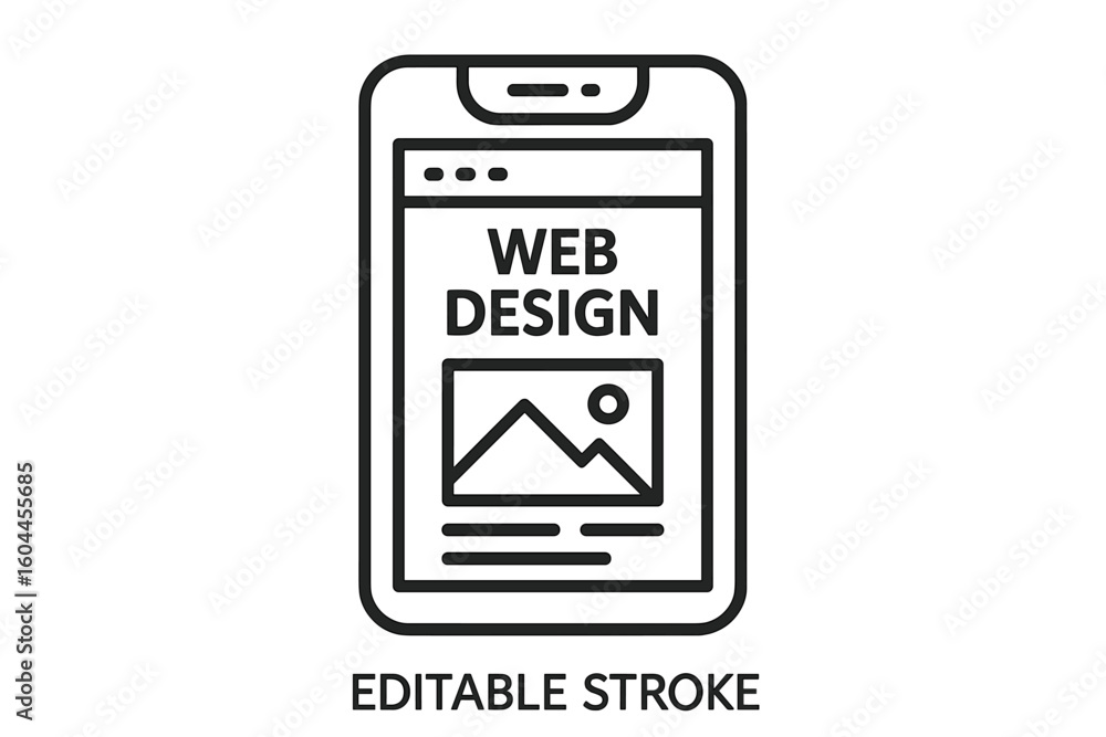 Aufkleber mobile web design interface outline vector icon—responsive smartphone page layout, minimalist wirefr
