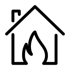 House with fire line icon – editable stroke symbol for fire hazard, home safety, emergency, risk and heating system.