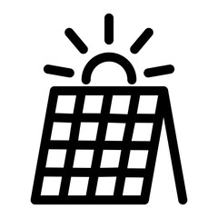 Solar panel rooftop line icon – editable stroke symbol for sun energy, eco home, and renewable power. Sun with solar panels and house.