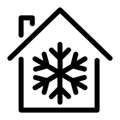 Snowflake home line icon – editable stroke symbol for winter comfort, cold interior, and home insulation