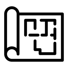 Home plan map paper line icon – editable stroke symbol for draft layout, property planning, and architectural design.