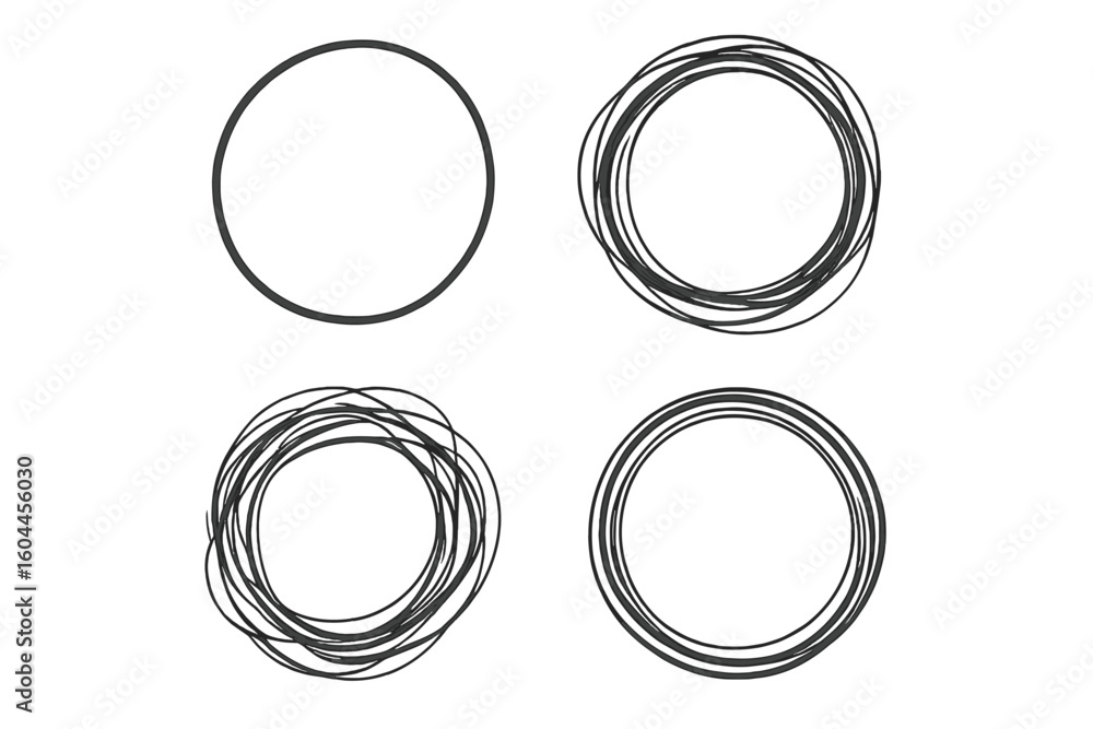 Poster hand drawn circle line art set. scribbled round shapes doodle collection. abstract minimalist sketch