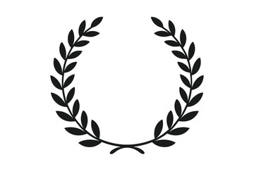 Black laurel wreath silhouette vector illustration isolated on transparent background, classic ancient Roman Greek victory award emblem, olive branch triumph badge element for trophy decoration