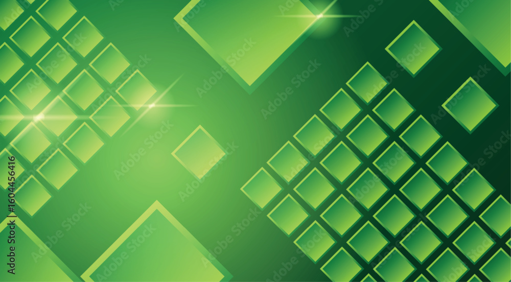 Poster abstract futuristic squares background with gloss and shine on green. graphic design elements and re