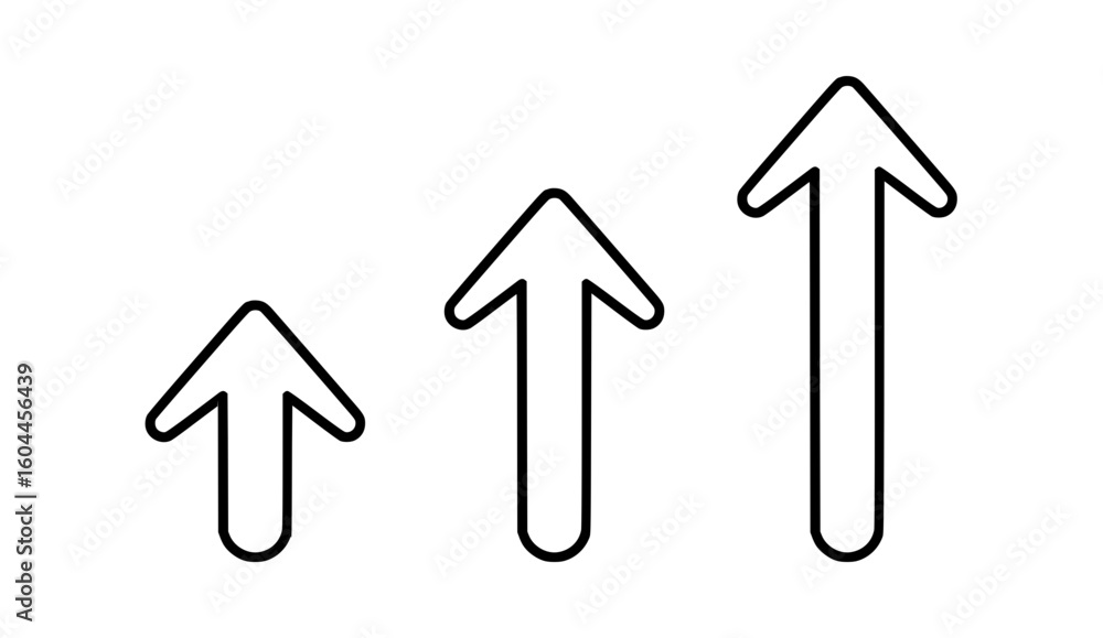 Poster three upward arrows in minimal outline style representing growth concept, upward pointing arrow in a