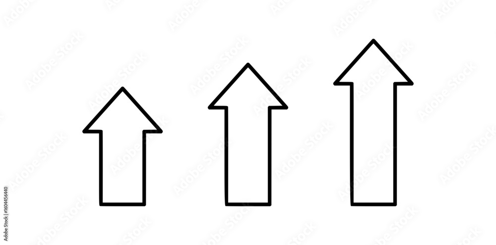 Poster arrow icons pointing upwards in minimalist outline design, upward pointing arrow in a modern minimal