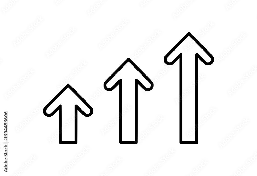 Poster three upward arrows representing growth and progress concept of outline icon, upward pointing arrow 