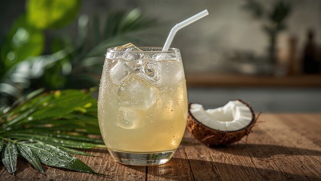 Tasty King Coconut Water Accompanied by a Straw