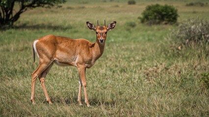 Naklejka premium A deer among lush green grass