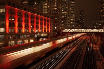 Obraz premium City train at night, red lights