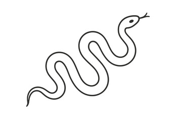 Fototapeta premium Minimalist wavy snake line art vector illustration. Monochrome slithering serpent outline icon isolated on white background. Simple reptile tattoo design, elegant animal motif.