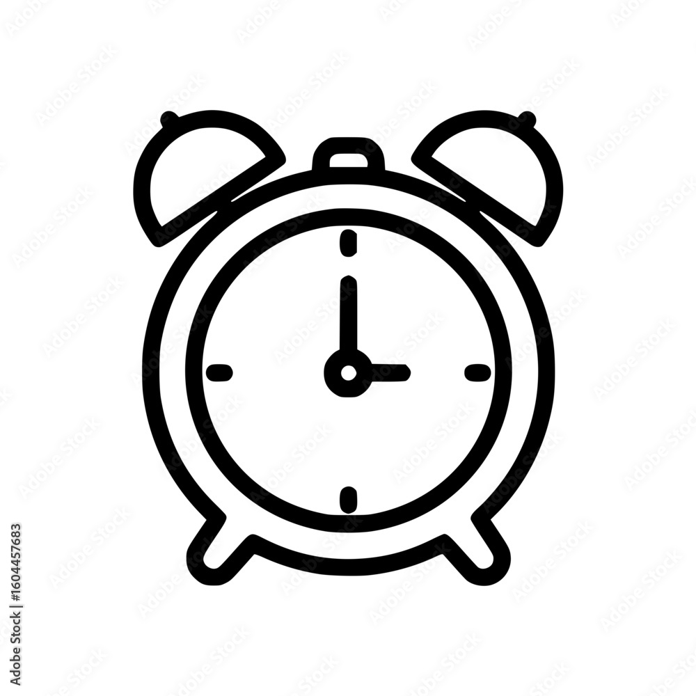 Poster alarm clock icon in minimalist style with black outline design