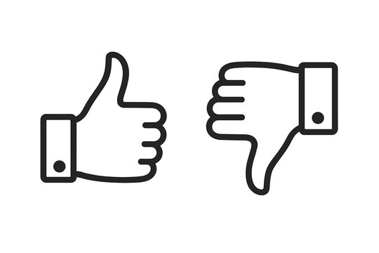 Thumbs up down icons set like dislike feedback rating symbols approval rejection hand gesture positive negative social media buttons vector illustration