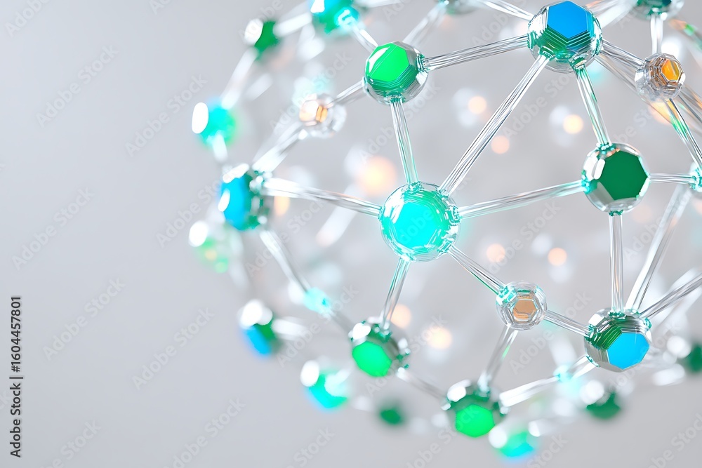 Poster futuristic molecule structure with glowing nodes and transparent connections design concept
