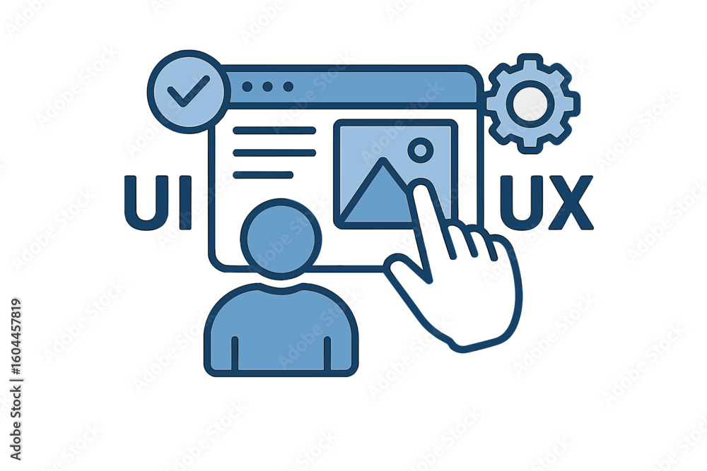 Aufkleber user friendly interface ui ux web design concept. website usability experience development. digital 