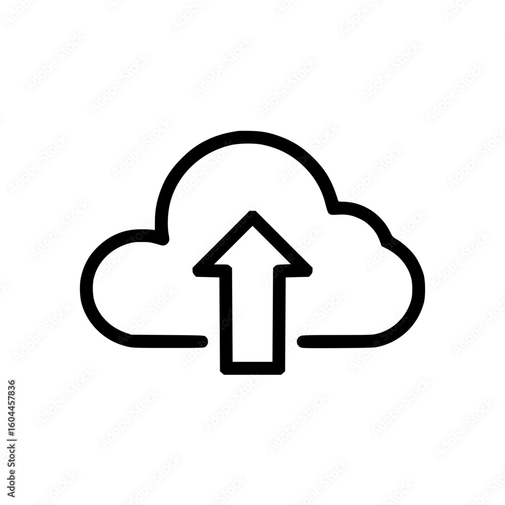 Poster cloud upload icon with upward arrow, outline icon