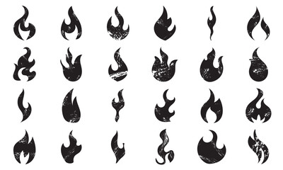 Crayon drawn  fire flames icons .  Hand drawn doodle flames stickers. Burning icon symbols. Graffiti doodle icon figures, tattoo stickers, logo. Pictograms and infographics for mobile apps. 