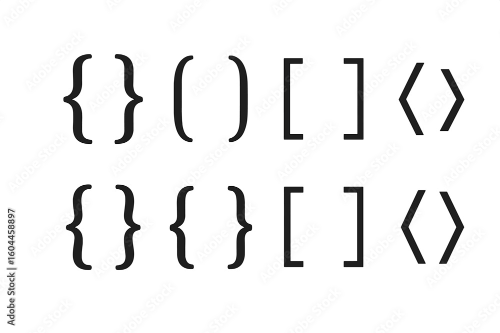 Poster essential bracket and brace symbols vector set – curly, square, round, angle bracket icons for codin