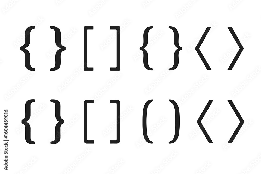Poster essential black bracket symbols set—curly braces, square brackets, parentheses, angle brackets in mo