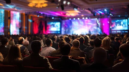 The vibrant audience engaged at a dynamic conference or seminar event.