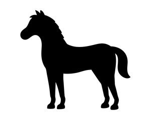 Silhouette of a beautiful horse with a long mane on white background