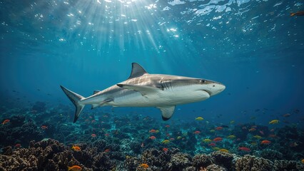 Obraz premium Tropical coral reef predators (Carcharhinus perezi)