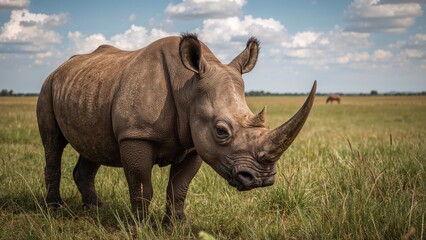 Obraz premium Image highlighting the long horn of a black rhinoceros