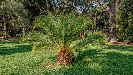 Cycas siamensis Miq. thriving in a verdant outdoor setting with trees and grass
