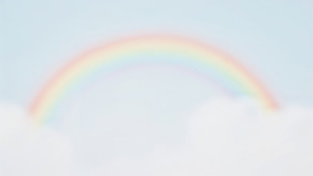 Adorable mythical horse beneath a soft-colored sky and vibrant rainbow