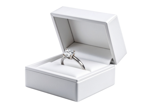  “white Gift Box with Closed Lid and Diamond Ring Peeking Out, Isolated on Transparent Background”.