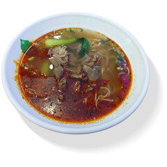 Authentic Chinese Hand-Pulled Noodles in White Bowl on White Background