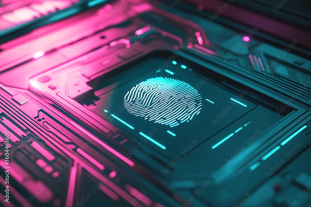 Fototapete digital identity verification with fingerprint scan on circuit board for cyber security