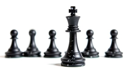 a strategic view of chess pieces with a king in the front and pawns